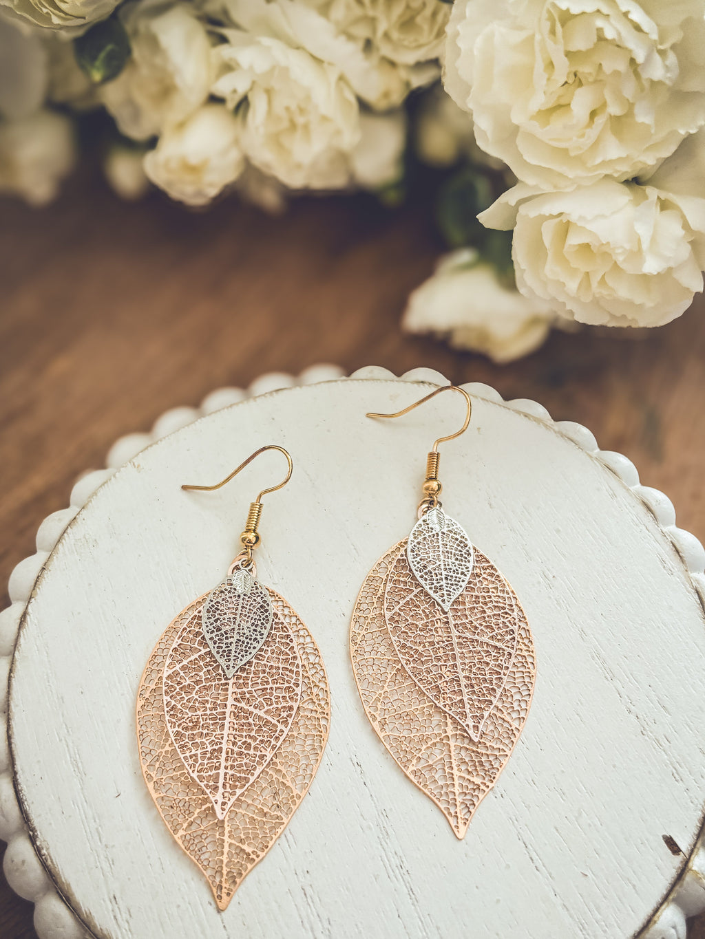Beautiful Three Tone Leaf Earrings