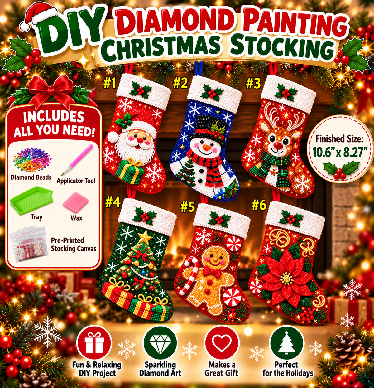 PREORDER ITEM (SEE DETAILS) DIY DIAMOND PAINTING CHRISTMAS STOCKING KIT | GREAT FOR ALL AGES
