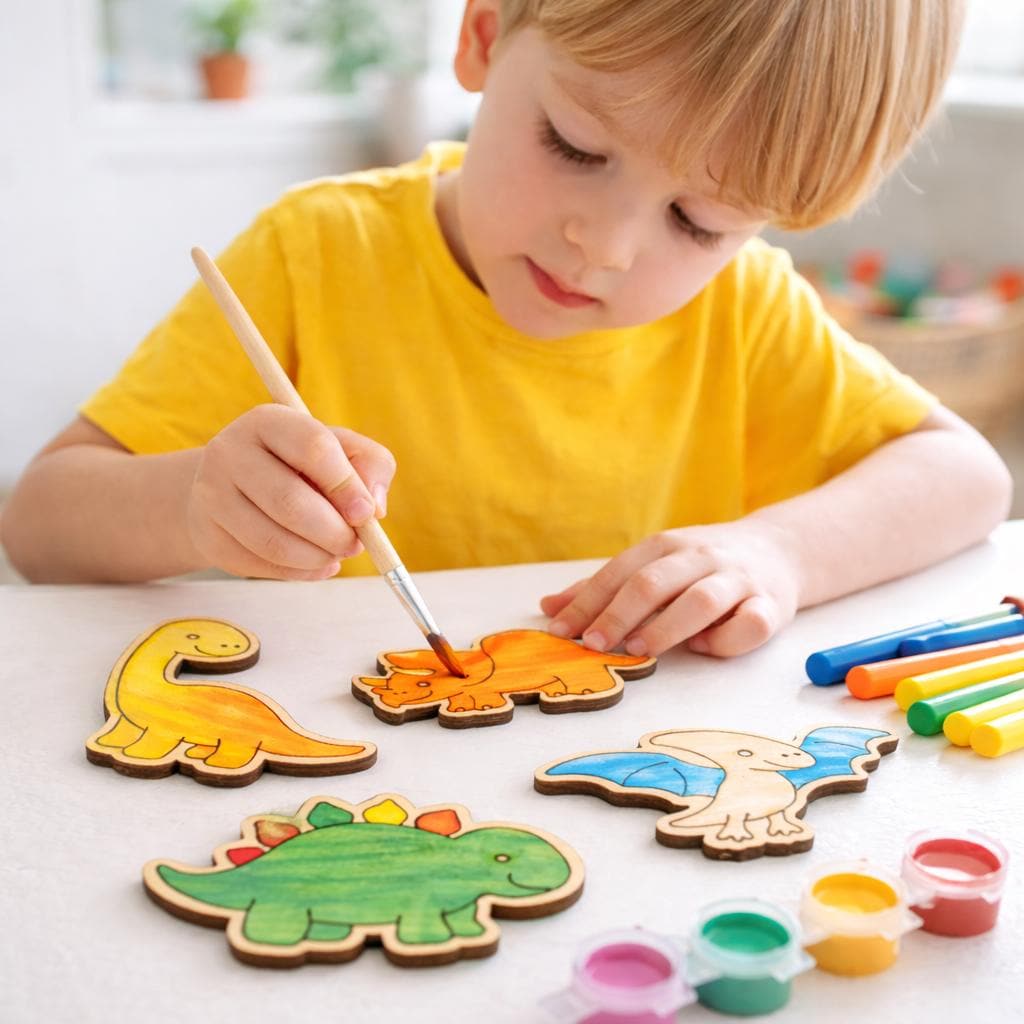 Wood Dinosaur Kit – Laser Cut Wood Craft Set of 5 | Kids Painting Activity