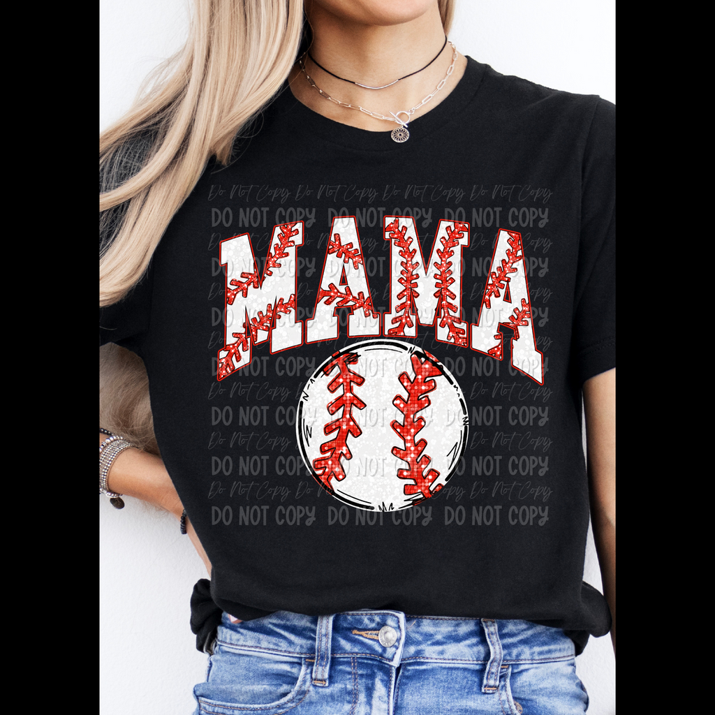 Mama Baseball || Faux Glitter || Tee