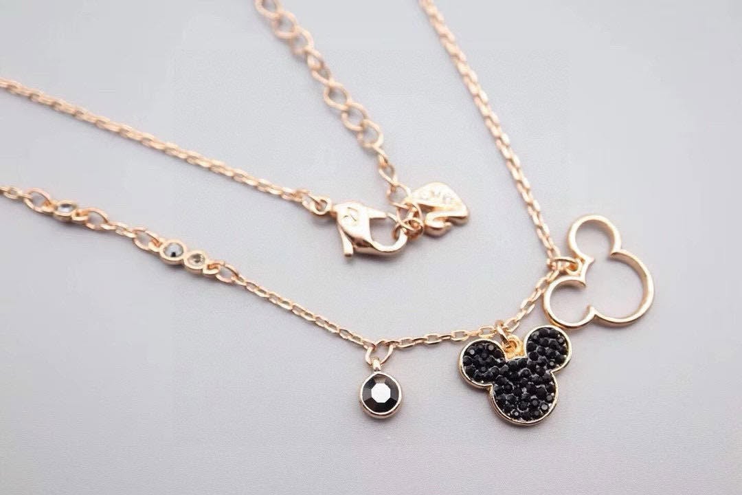 ROSE GOLD AND BLACK SWAROVSKI MICKEY NECKLACE
