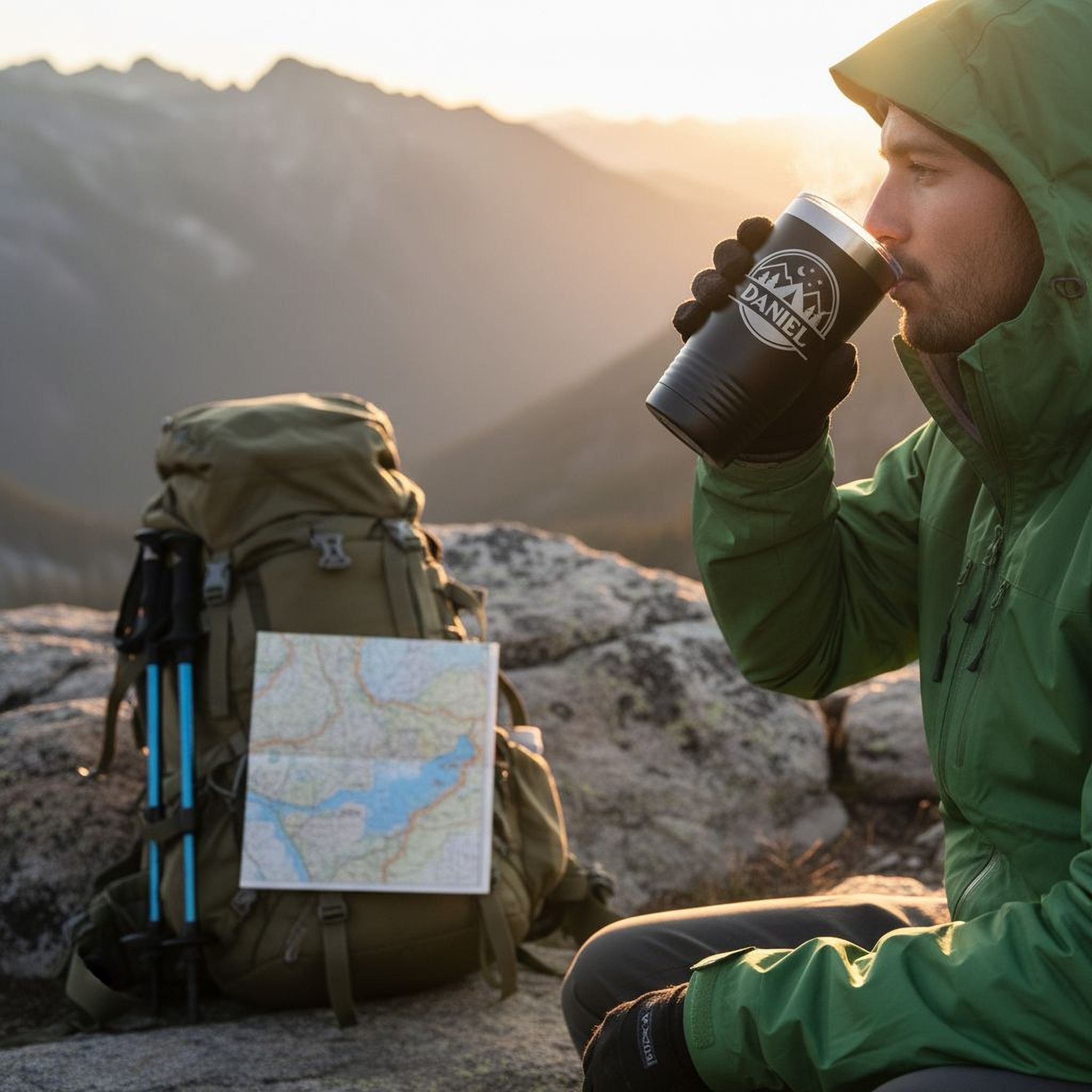 Personalized Camping Tumbler – Insulated Travel Mug with Mountain Stars Design