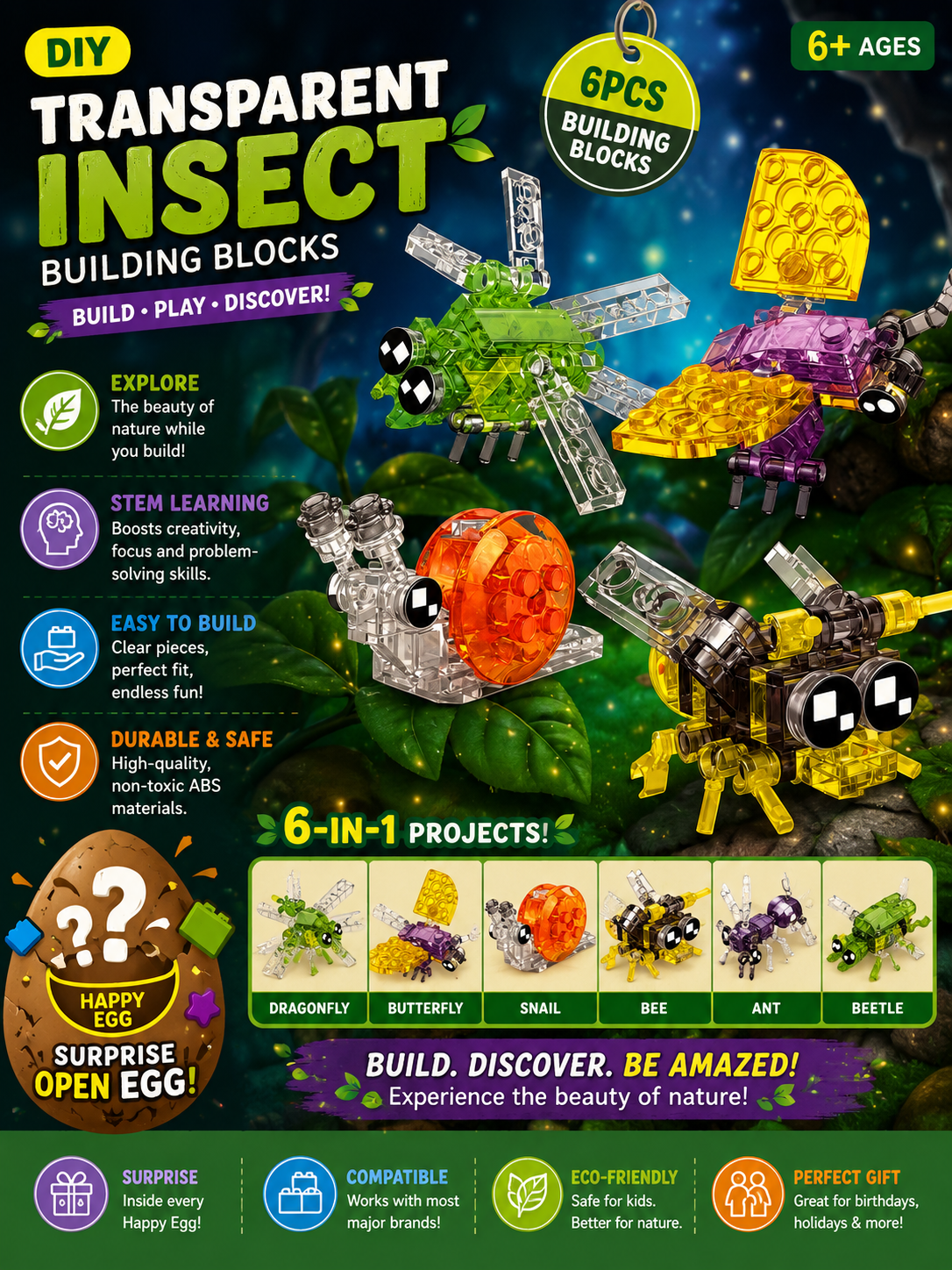 TRANSPARENT INSECT DIY KIT FOR AGES 6 AND UP