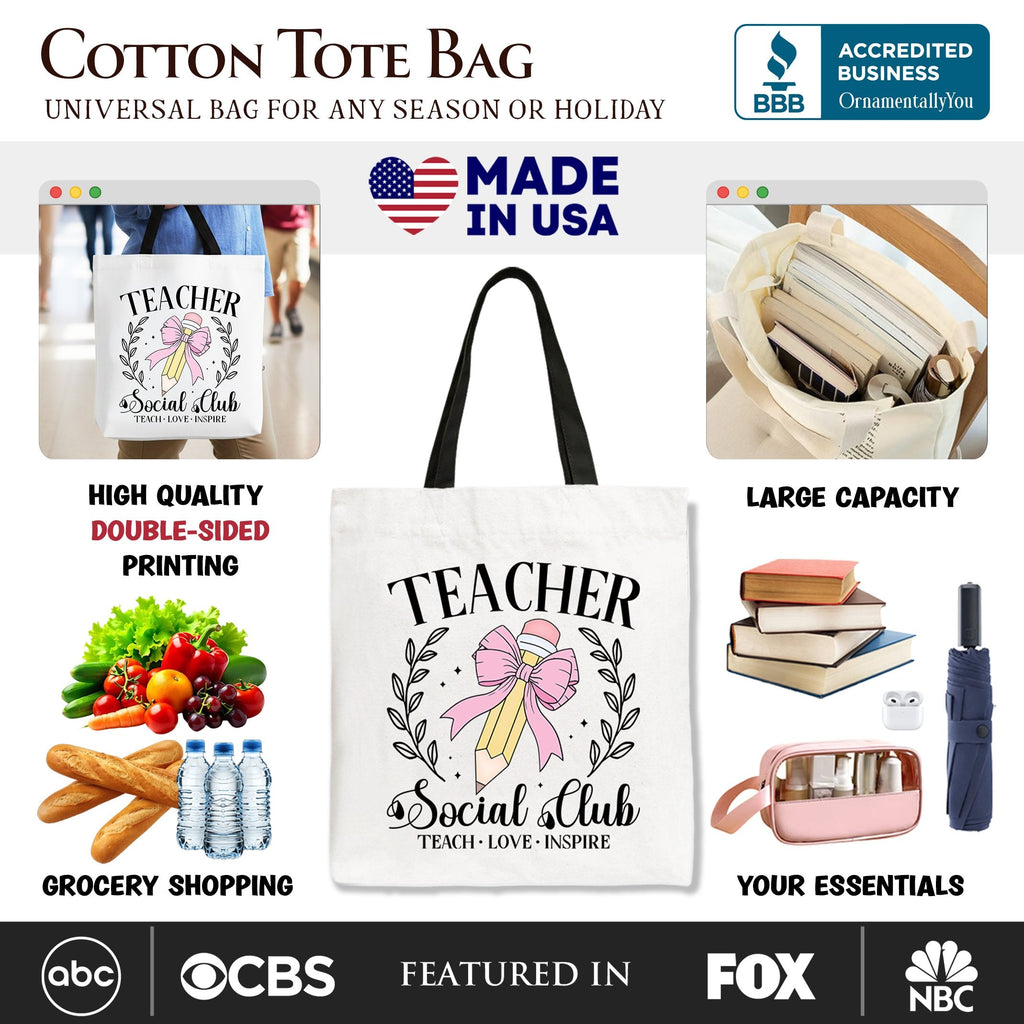 Teacher Social Club Tote Bag, Gift Shopper for Stylish Educators