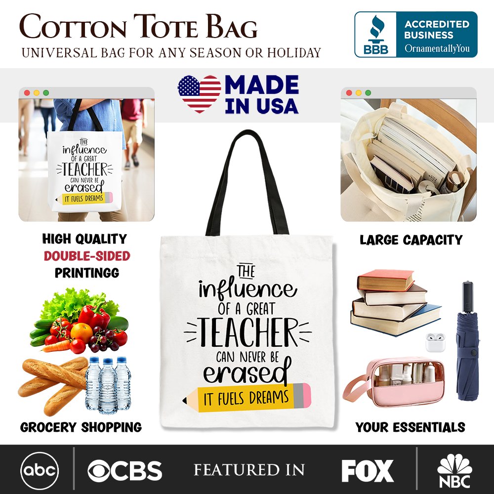 The Influence of a Great Teacher Canvas Tote Bag, Appreciation Gift Bag for Educators and Teacher