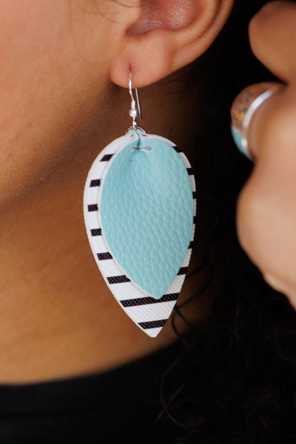 Mint Striped Leather Drop Earrings
