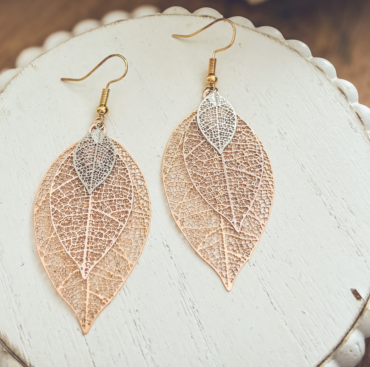 Beautiful Three Tone Leaf Earrings