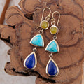 Yellow Quartz and Blue Turquoise Golden Drop Earrings