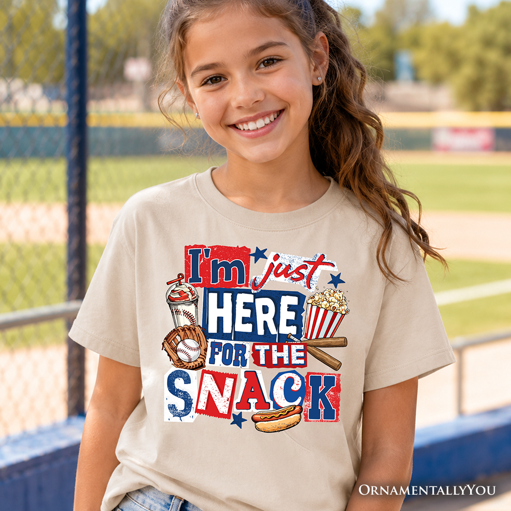Baseball Snacks Kids T-Shirt, Here For The Food Graphic Tee for Youth Boys