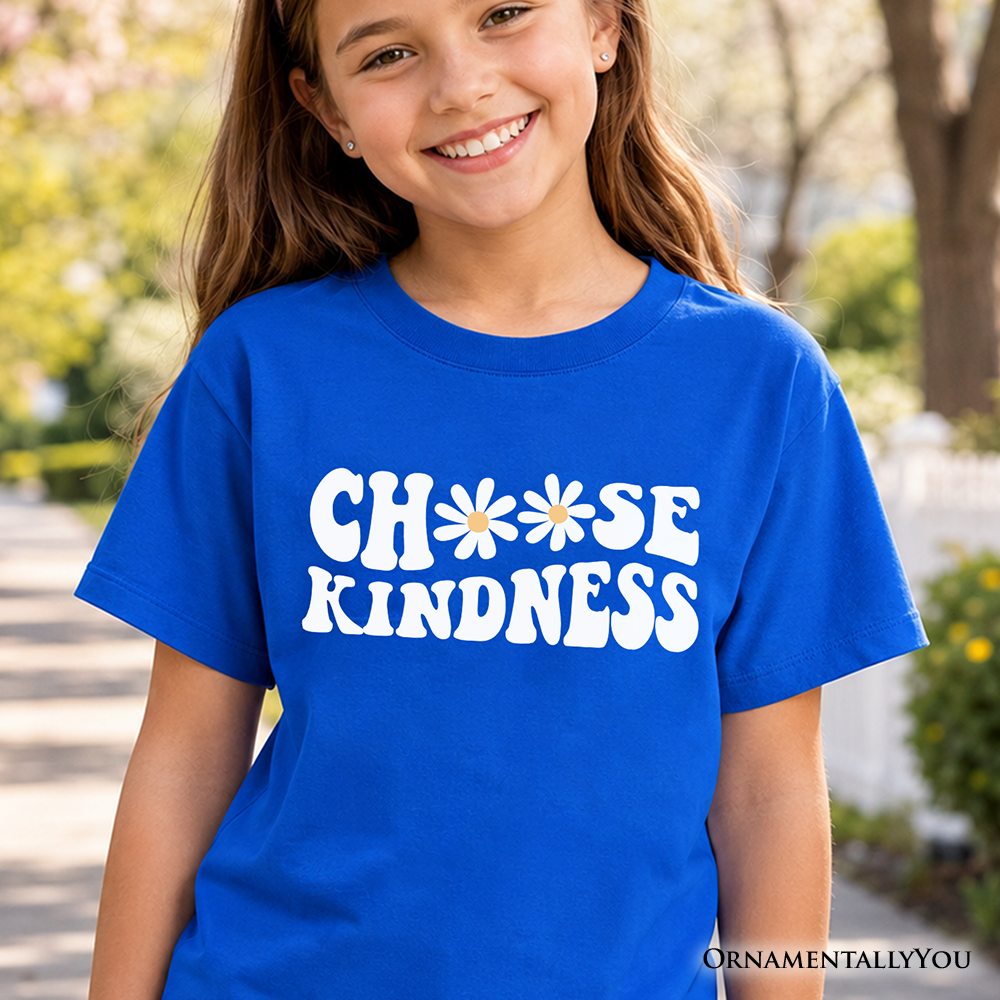 Choose Kindness Daisies Kids T-Shirt, Retro Groovy Positive Quote Tee for Youth