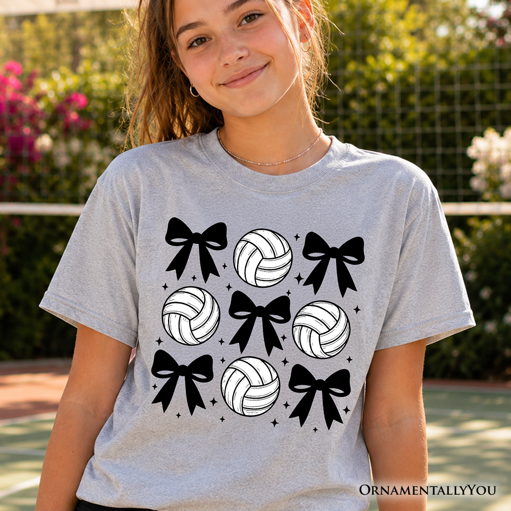 Kids Coquette Volleyball Bows T-Shirt, Cute Athletic Sports Game Day Tee for Youth Girls