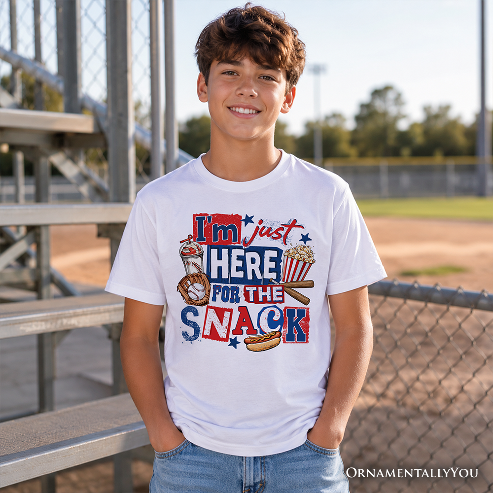 Baseball Snacks Kids T-Shirt, Here For The Food Graphic Tee for Youth Boys