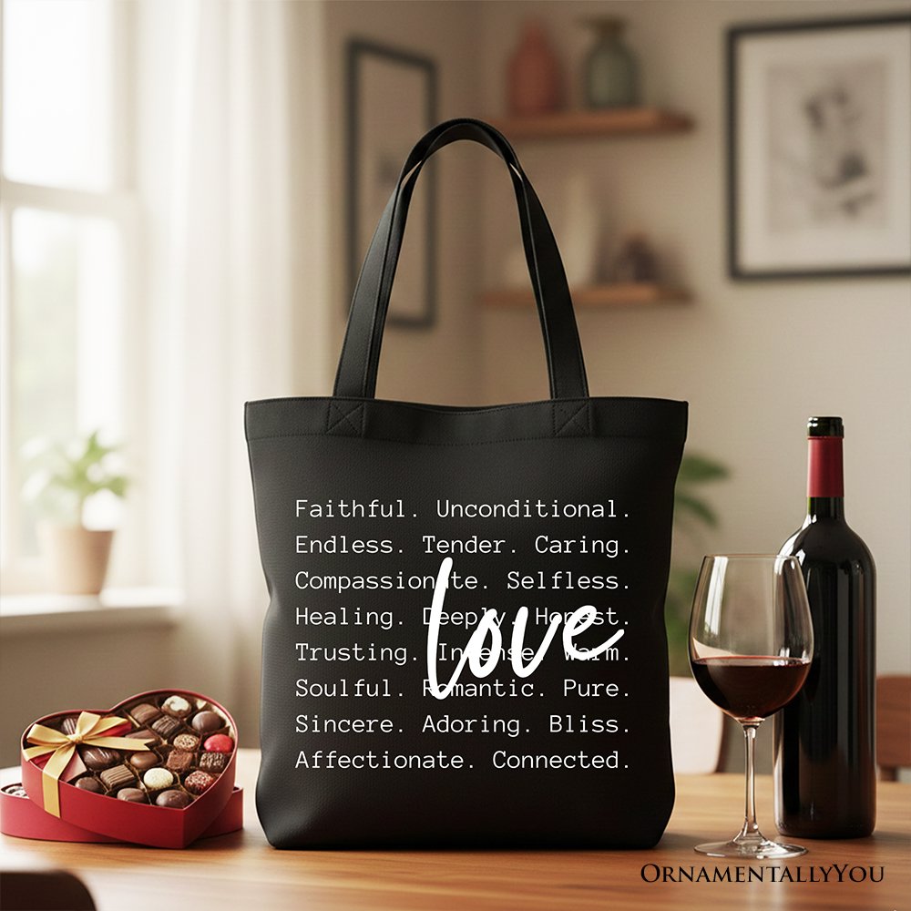 Love Definition Words Canvas Tote Bag, Minimalist Valentine Inspirational Love Gift Shopper