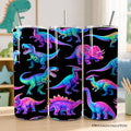 Neon Dinosaur Pattern 20oz Personalized Tumbler With Lid and Stainless Steel Straw, Colorful Prehistoric Gift Cup