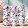 Pink Axolotl Vibe 20oz Personalized Tumbler With Lid and Stainless Steel Straw, Sea Animal Pattern Gift Cup
