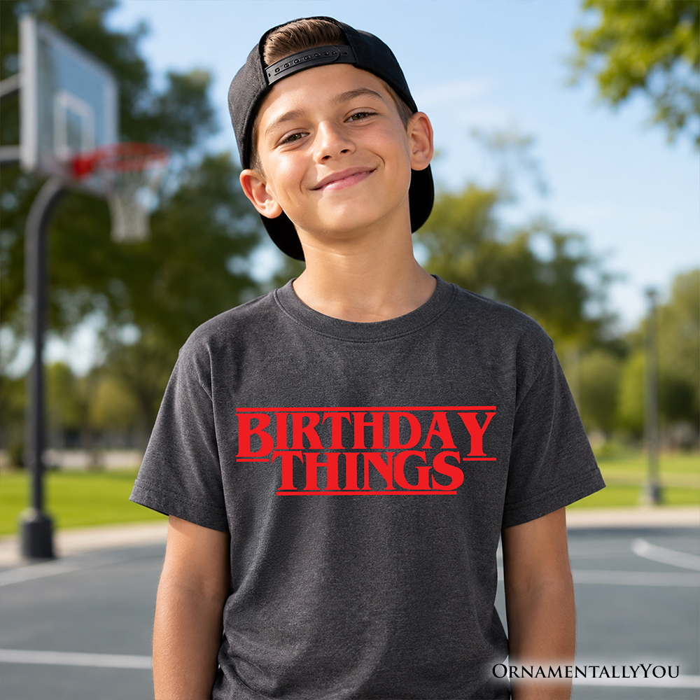 Kids Birthday Things Retro T-Shirt, Horror Bday Youth Tee