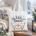 Let It Snow Snowman Tote Bag, Snowflakes Minimalist Gift Shopper for Winter Holiday Season