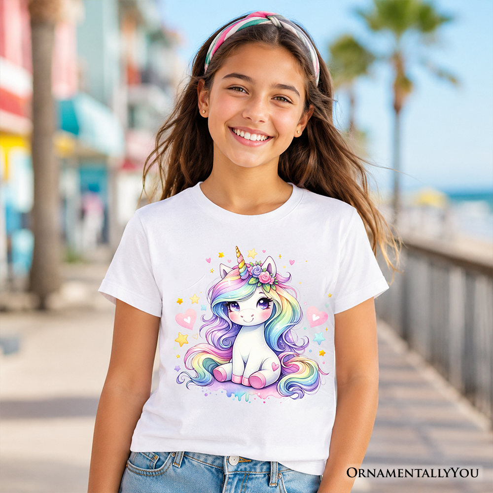 Rainbow Unicorn Kids T-Shirt, Cute Animal Tee for Youth Girls