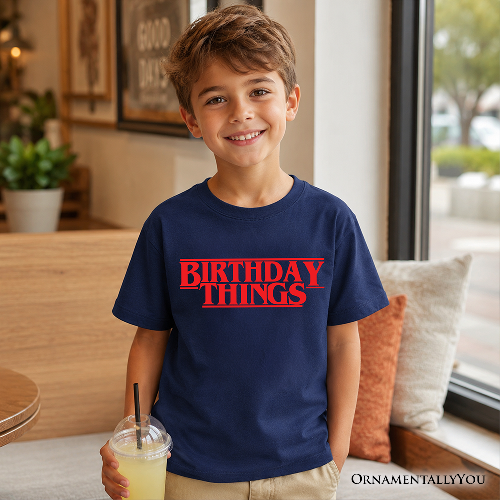 Kids Birthday Things Retro T-Shirt, Horror Bday Youth Tee