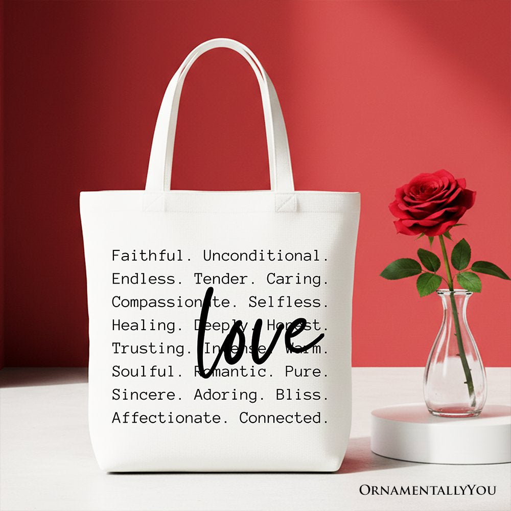 Love Definition Words Canvas Tote Bag, Minimalist Valentine Inspirational Love Gift Shopper
