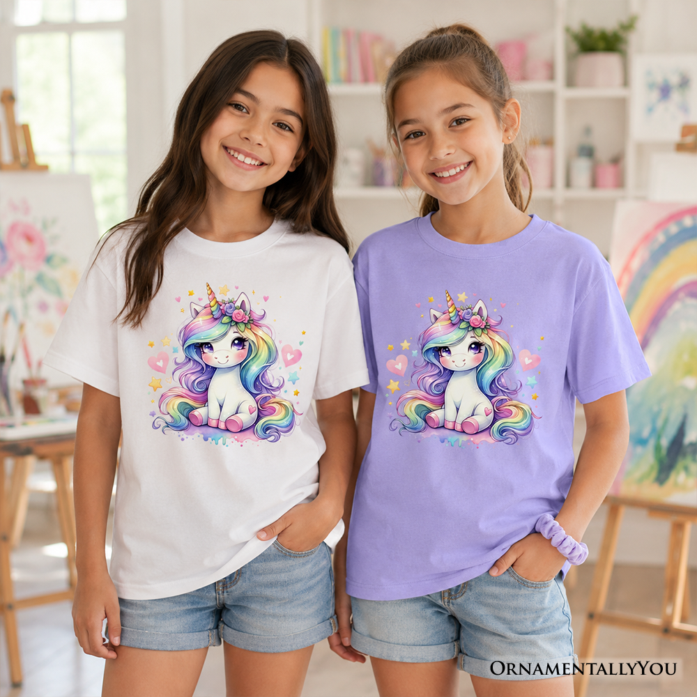 Rainbow Unicorn Kids T-Shirt, Cute Animal Tee for Youth Girls