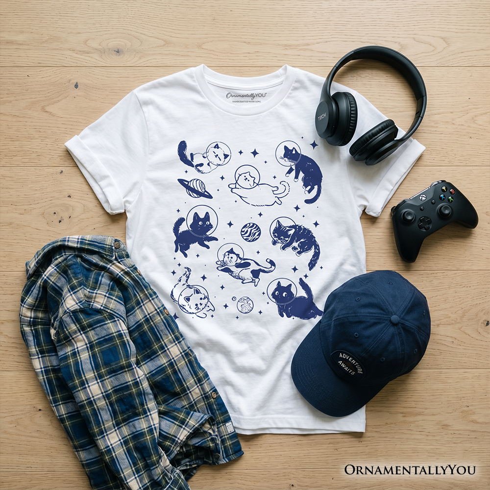 Kids Cats in Space Retro T-Shirt, Funny Astronaut Tee for Youth