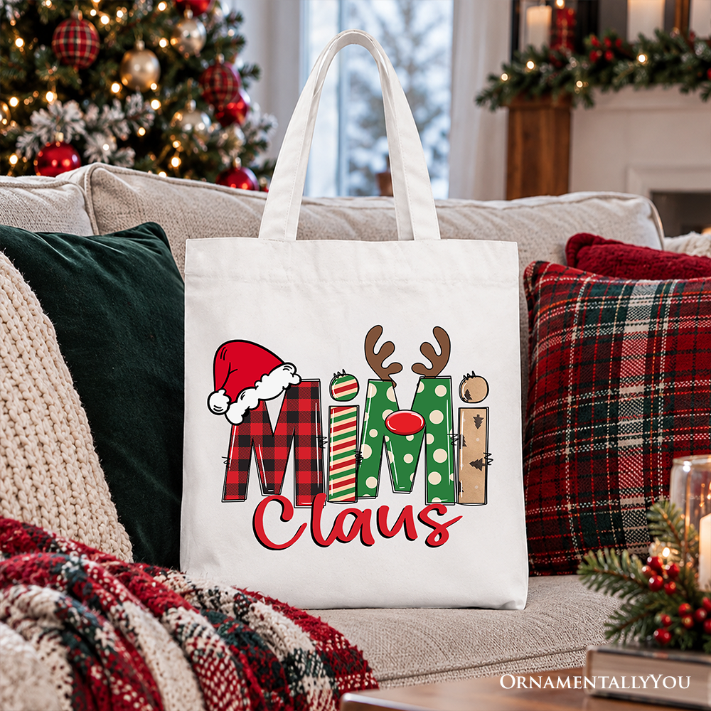 Mimi Claus Retro Christmas Tote Bag, Matching Family Holiday Gift Shopper