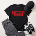 Kids Birthday Things Retro T-Shirt, Horror Bday Youth Tee