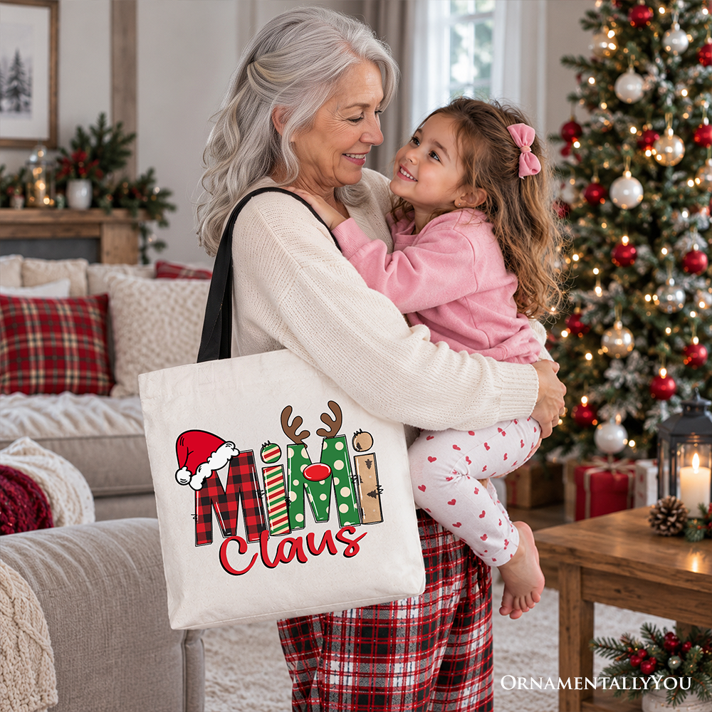Mimi Claus Retro Christmas Tote Bag, Matching Family Holiday Gift Shopper