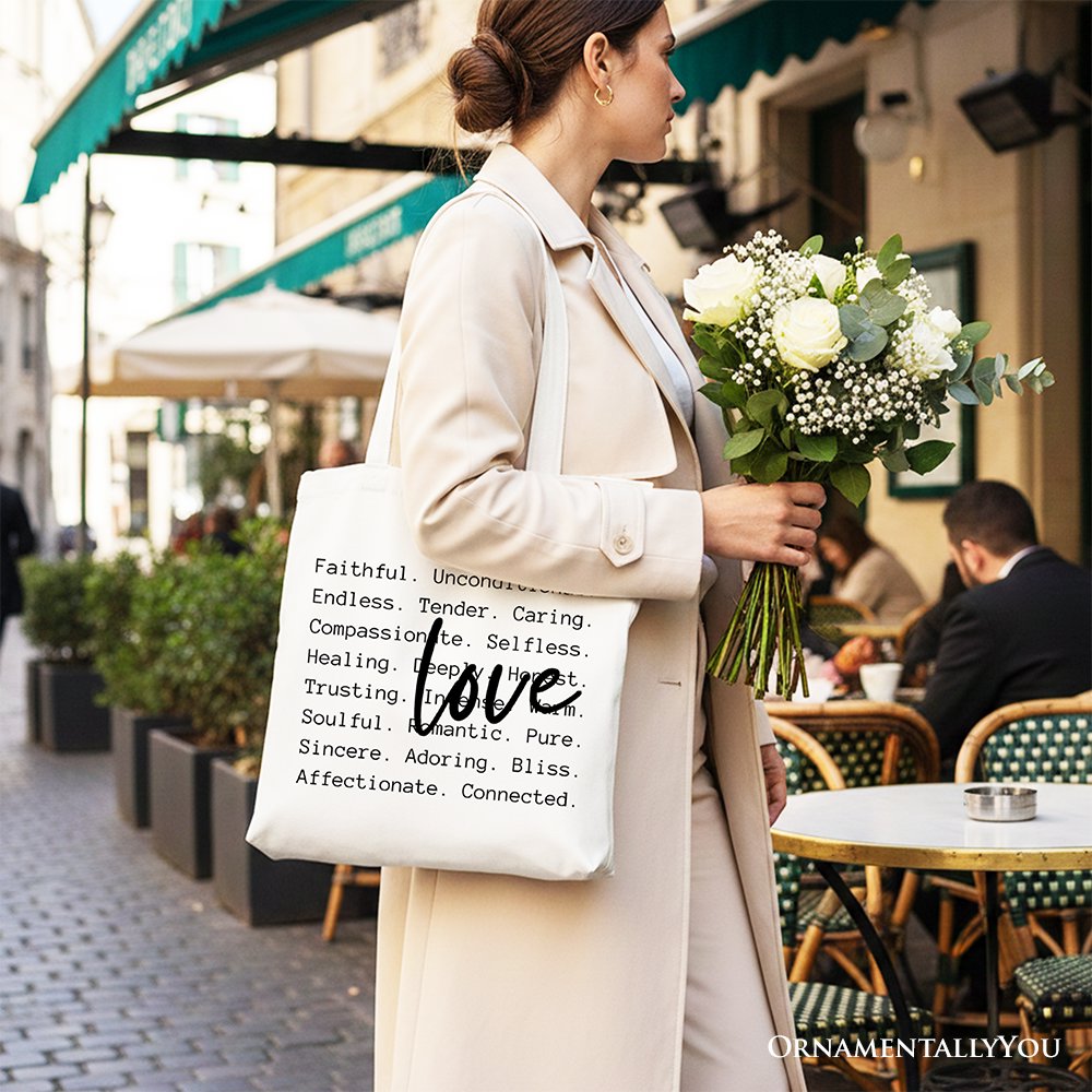 Love Definition Words Canvas Tote Bag, Minimalist Valentine Inspirational Love Gift Shopper