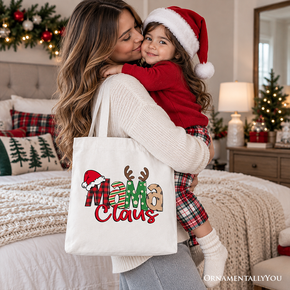 Mama Claus Retro Christmas Tote Bag, Matching Family Holiday Gift Shopper