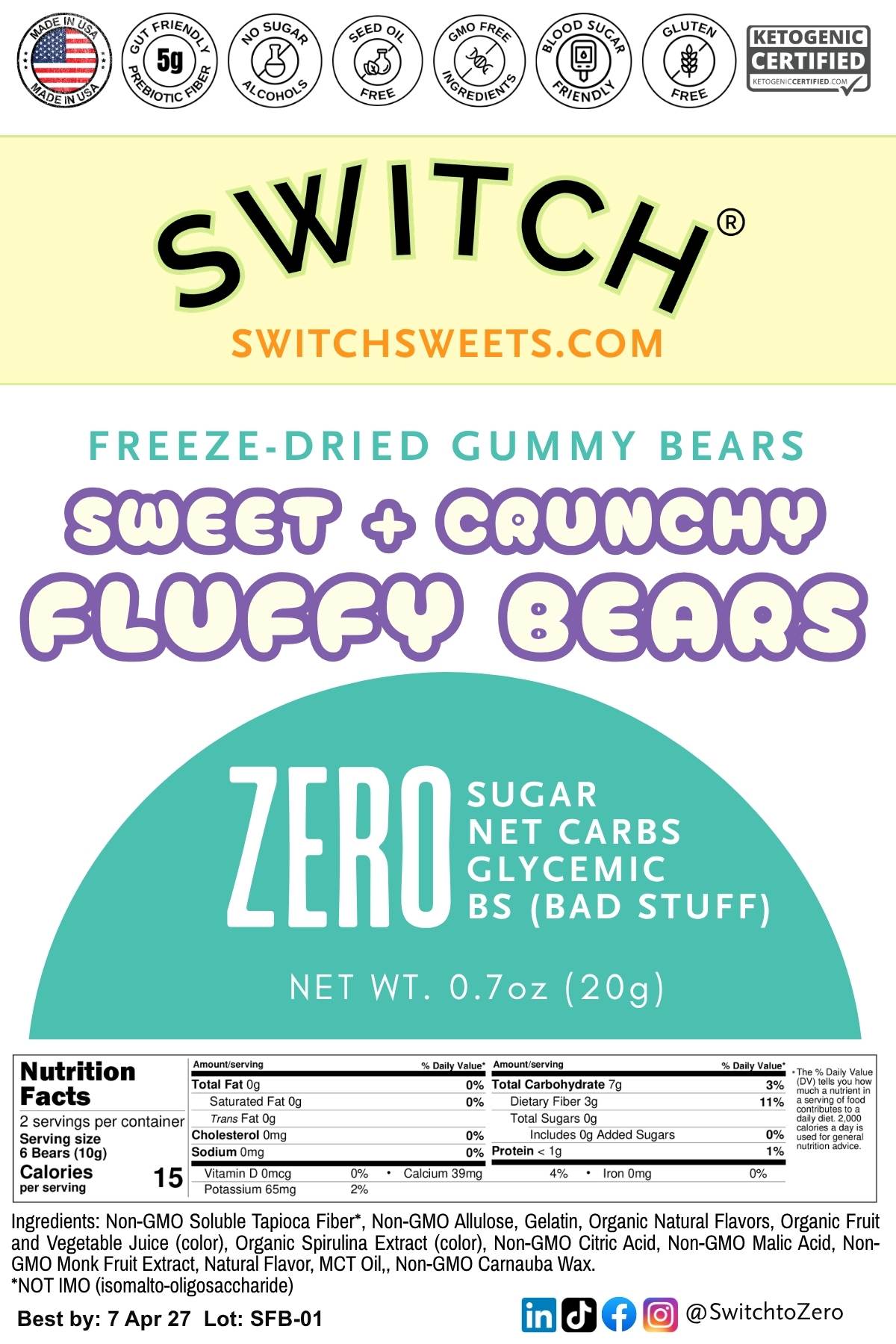 SWITCH® Freeze-Dried Sweet + Crunchy Fluffy Bears