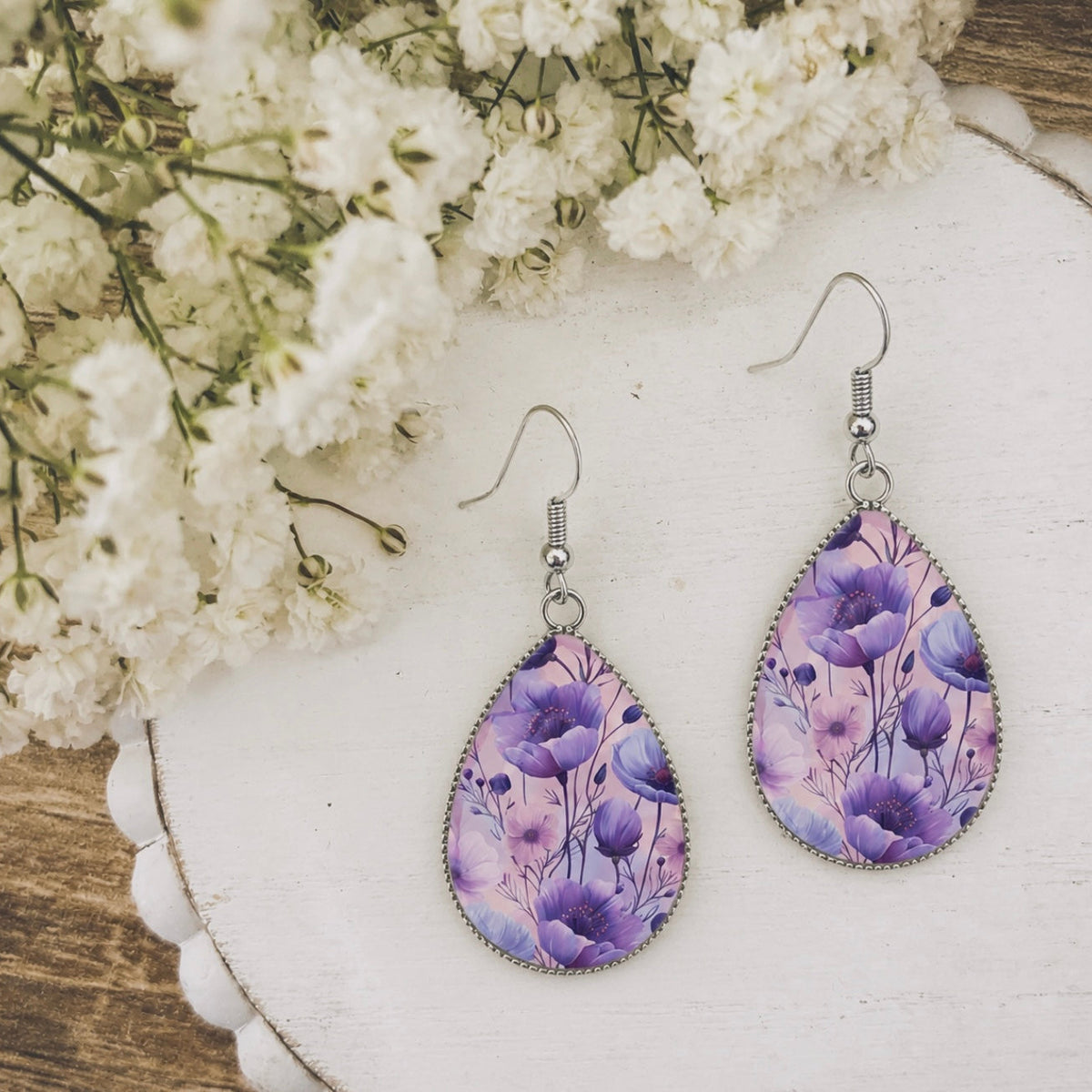 Beautiful Purple Floral Drop Earrings