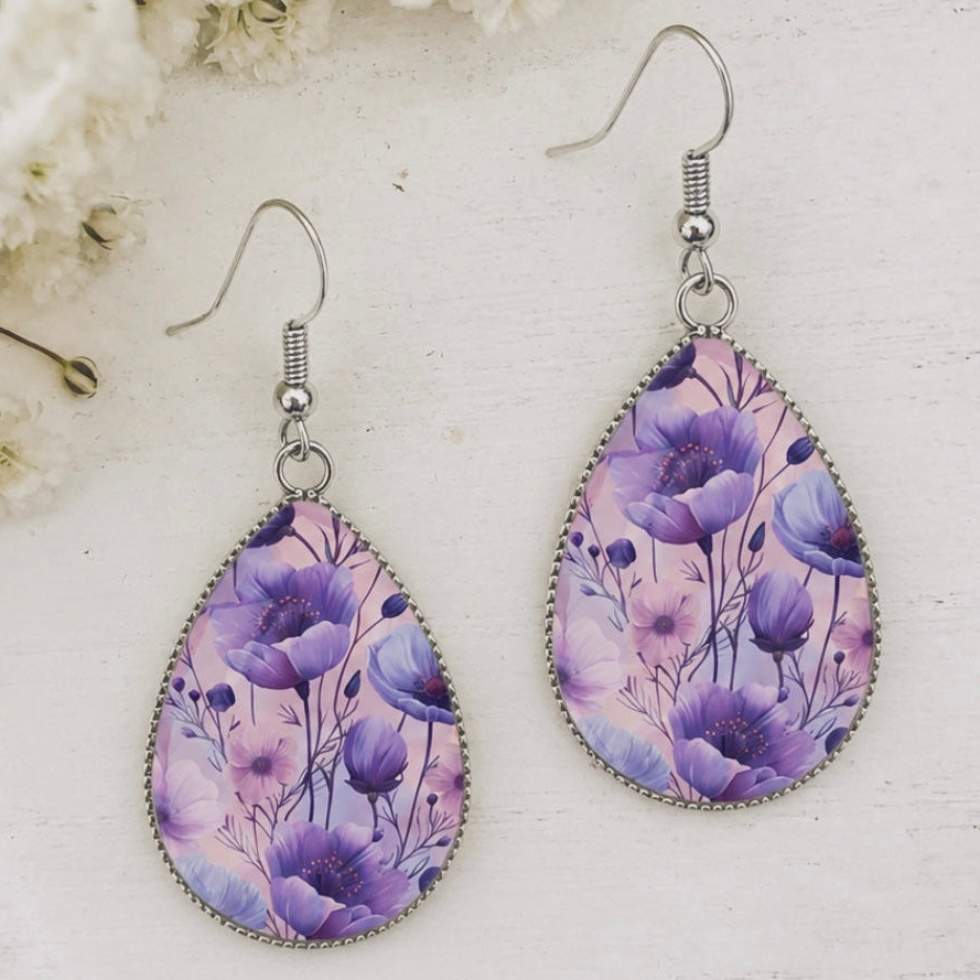 Beautiful Purple Floral Drop Earrings
