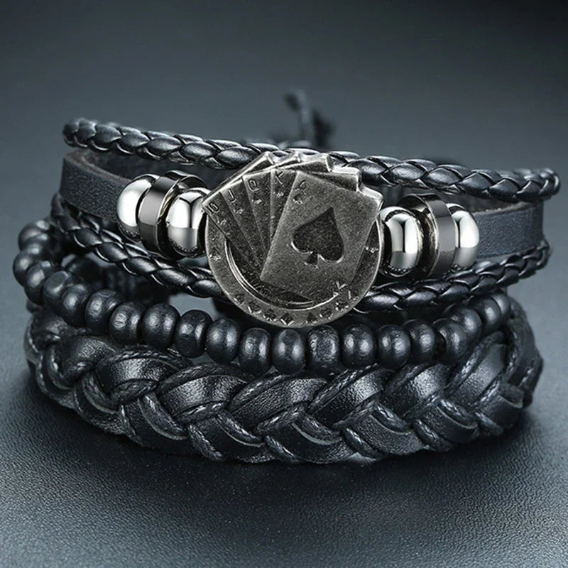 Vnox Mix 4Pcs/ Set Braided Wrap Leather Bracelets for Men Women