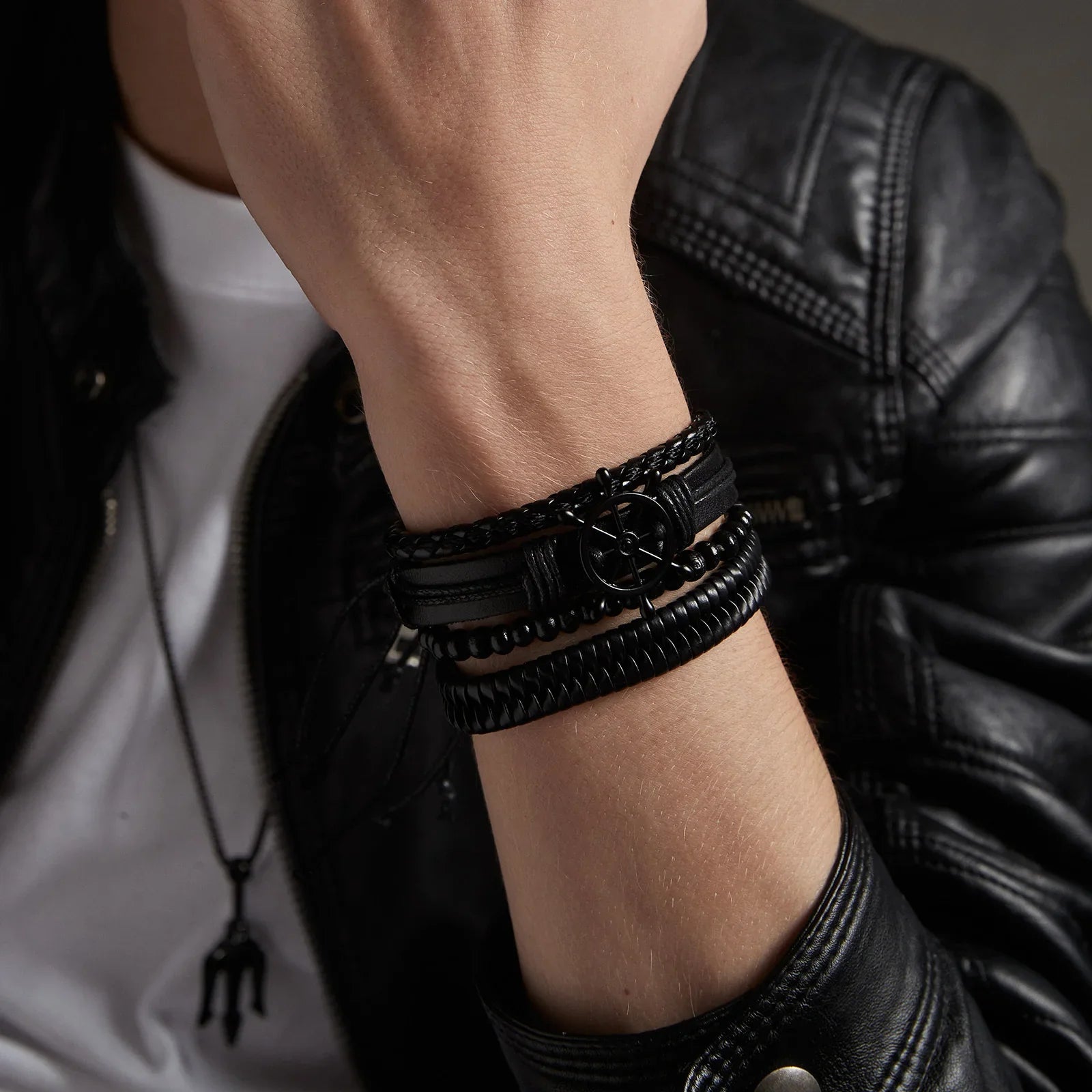 Vnox Mix 4Pcs/ Set Braided Wrap Leather Bracelets for Men Women