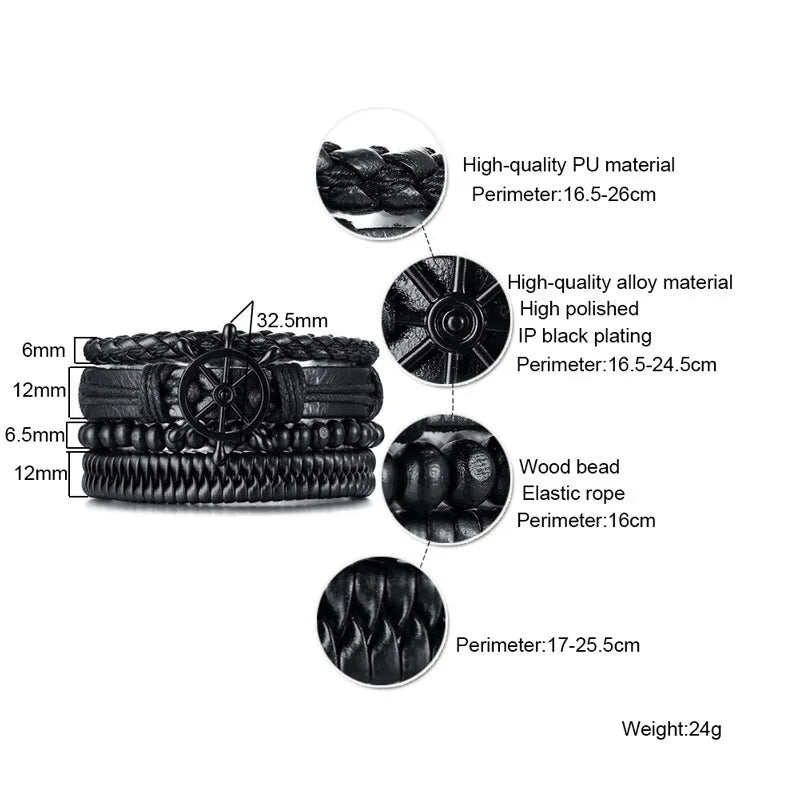 Vnox Mix 4Pcs/ Set Braided Wrap Leather Bracelets for Men Women