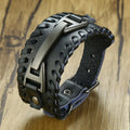 Vnox Wide Leather Wristband for Men Stylish Genuine Leather Bangle with Metal Charm Bracelets Punk Male Pulseira