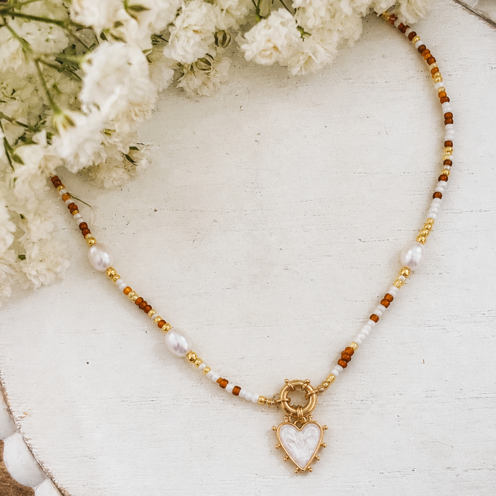 Autumn Pearl Heart Necklace