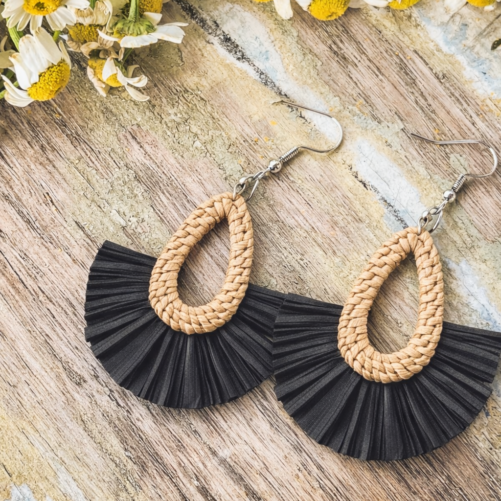 Beautiful Black Raffia Earrings