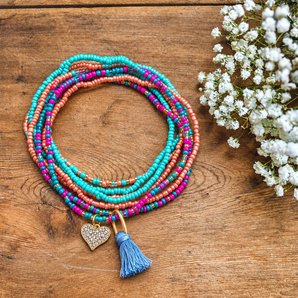 Beautiful Colorful Stacking Heart Bracelet Set