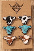 COW HEAD COW PRINT AND TURQUOISE EARRINGS