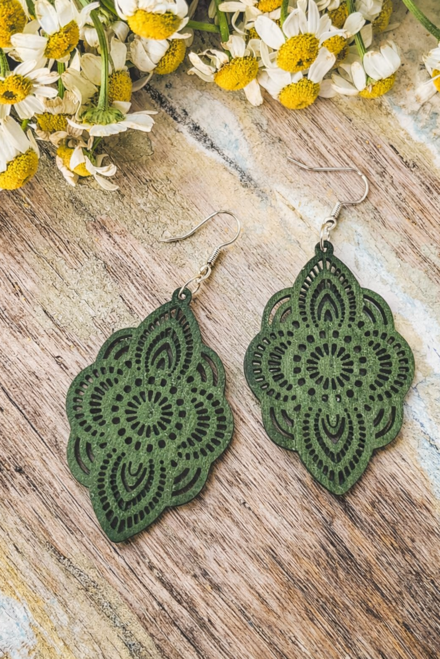Beautiful Green Wood Earrings