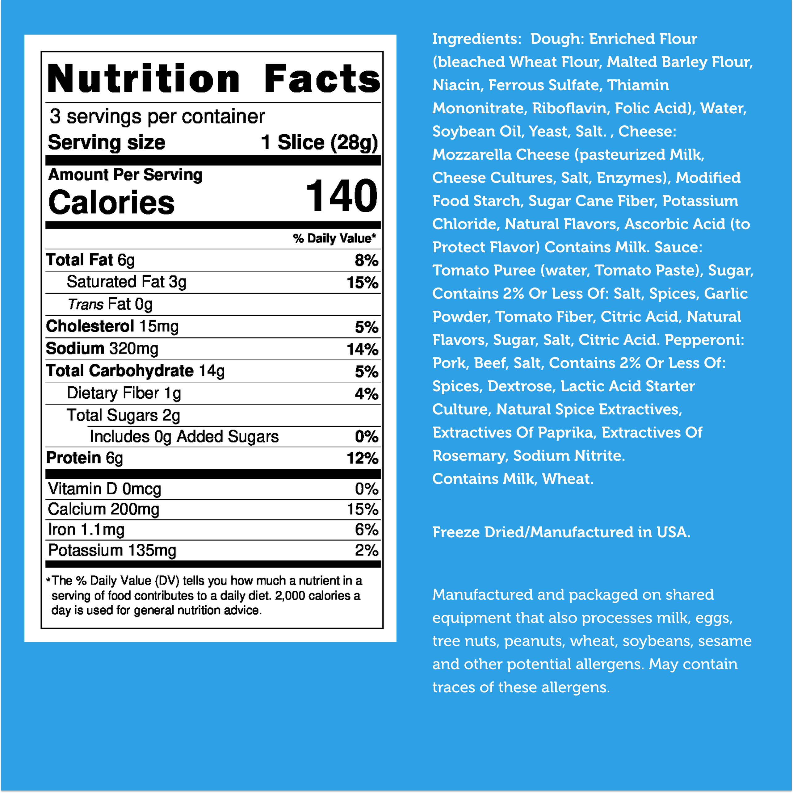 Freeze Dried Thin Crust Cheese Pizza Snack