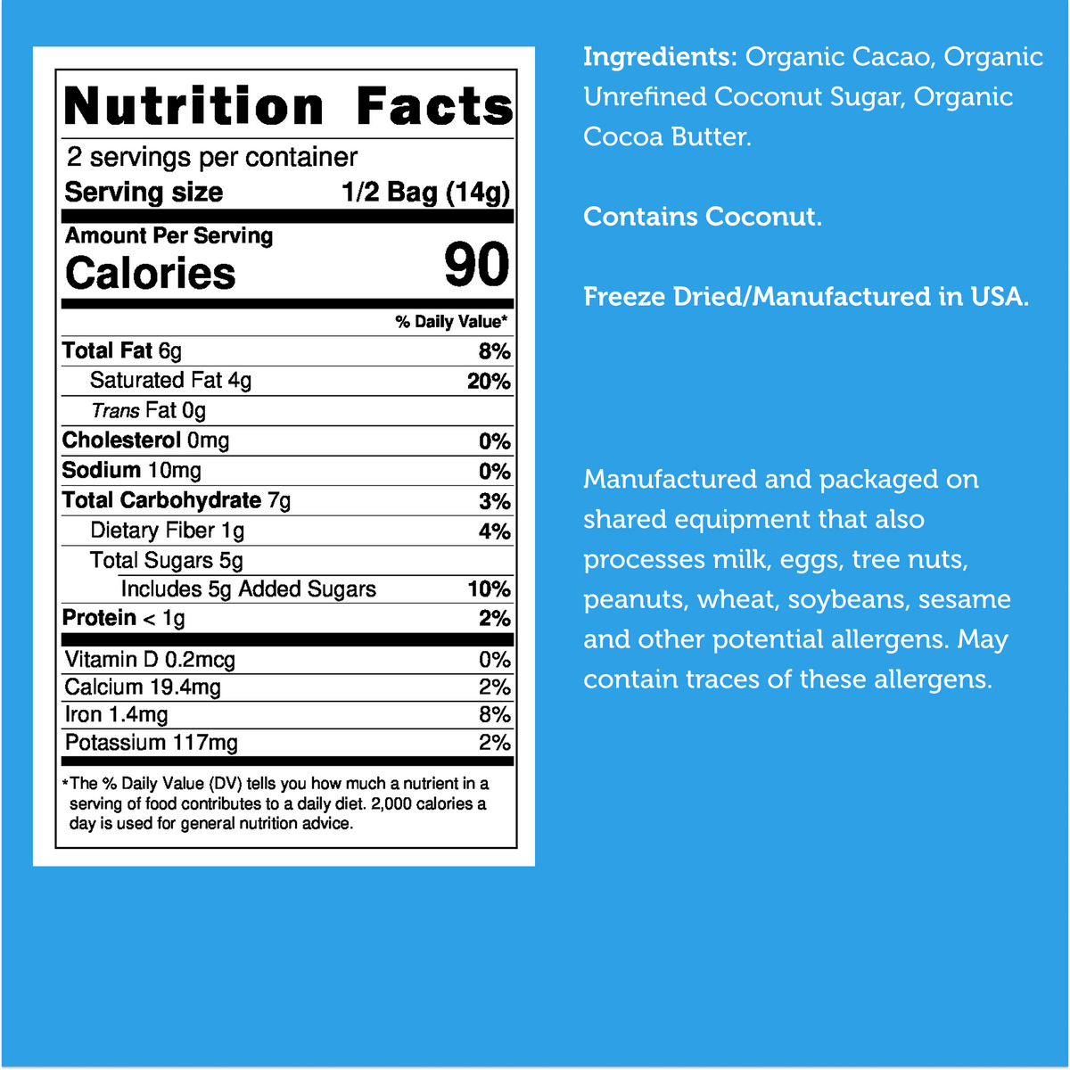Freeze Dried Premium Organic Dark Chocolate