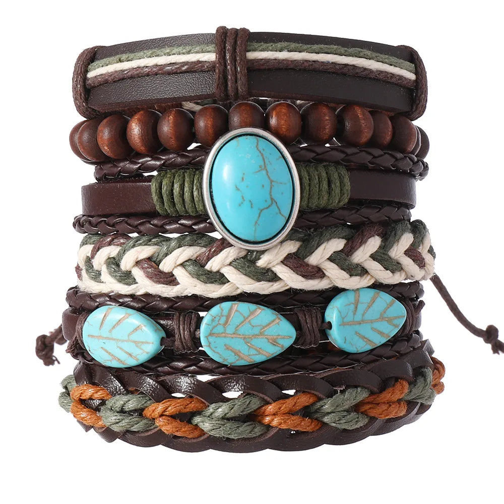 Vintage Ethnic Style Woven Leather Bracelet For Men Bohemian Cross Butterfly Life Tree Leather Bracelets Gifts For Friend