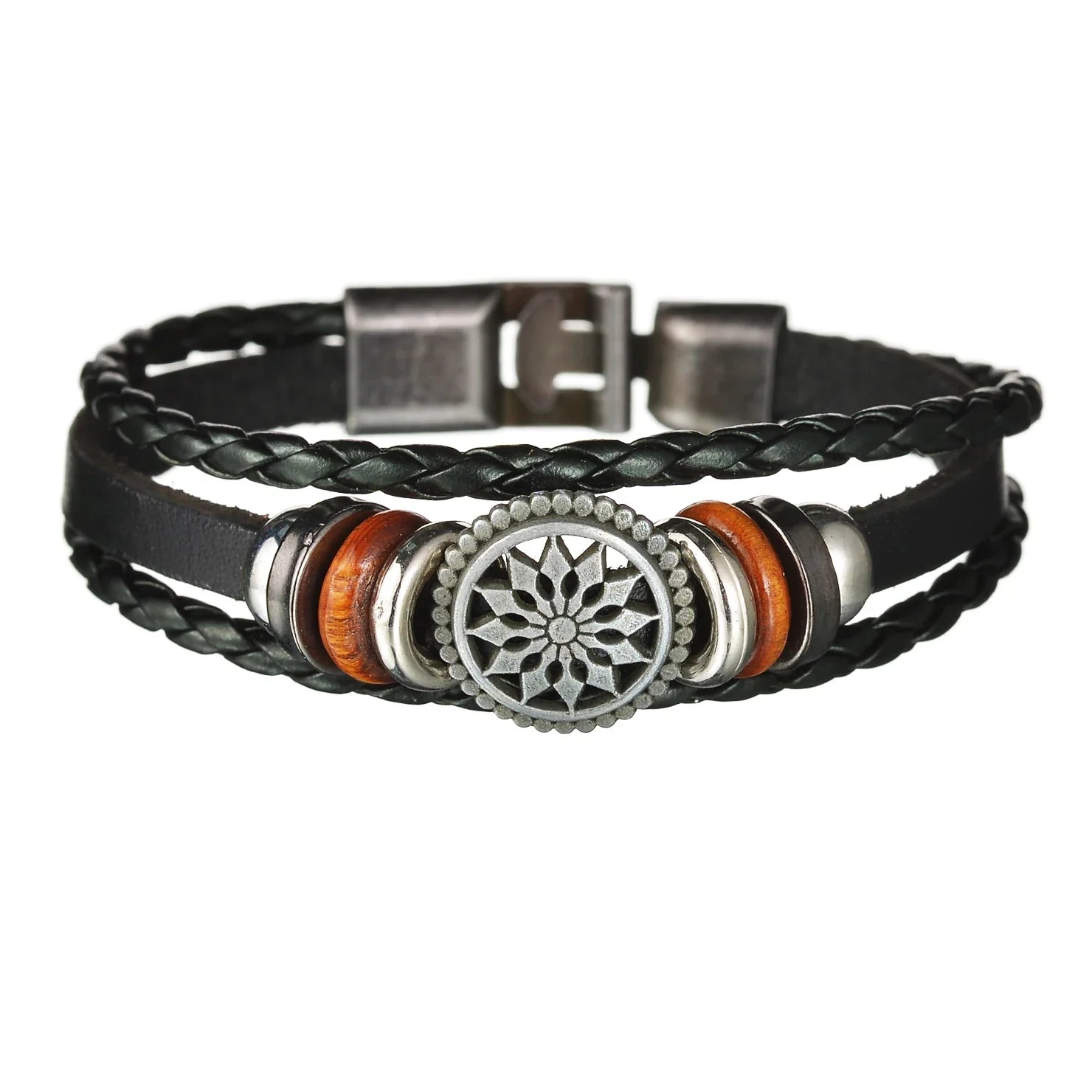 New Trendy Retro 4pcs/Set Bracelets & Bangles Men's Multilayer Black Leather Jewelry Charm Pulseiras Boyfriend Wristband