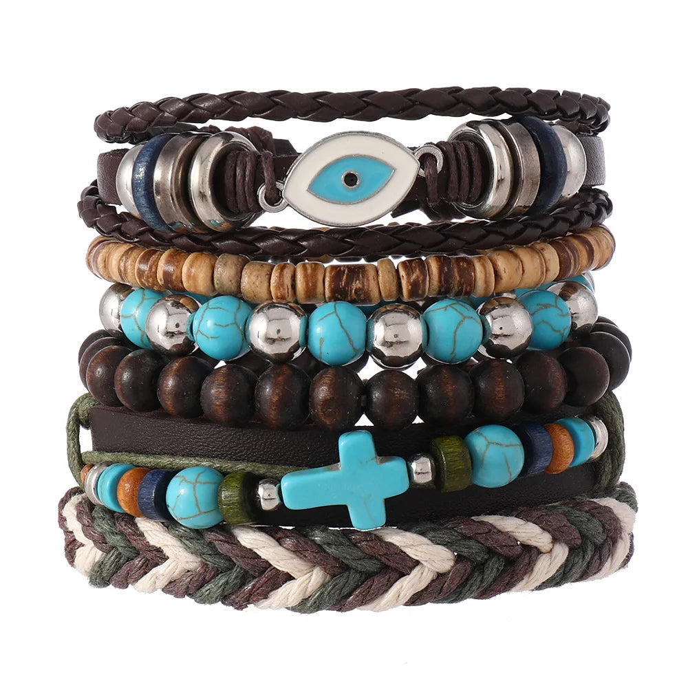 Vintage Ethnic Style Woven Leather Bracelet For Men Bohemian Cross Butterfly Life Tree Leather Bracelets Gifts For Friend