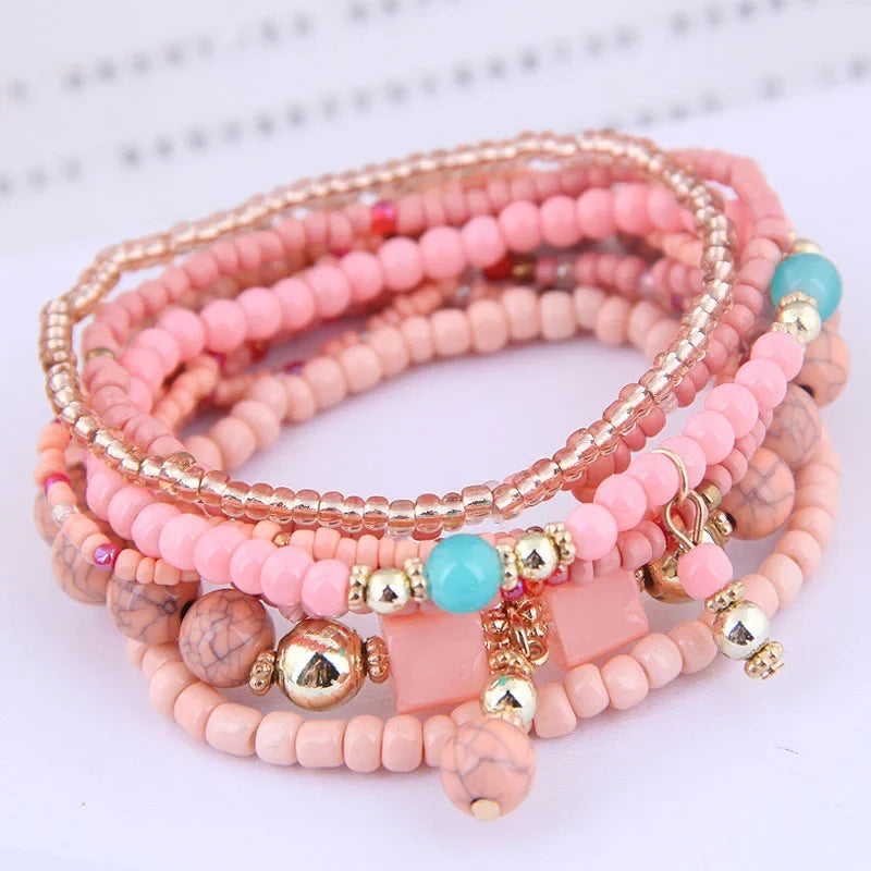 Bohemian Beads Charm Bracelets & Bangles for Women Fashion Love Feather Tassel Bracelet Multilayer Bracelet Femme 2024New