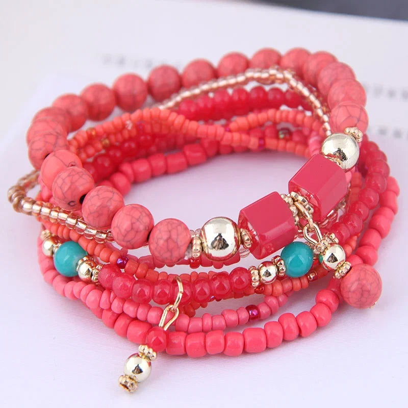 Bohemian Beads Charm Bracelets & Bangles for Women Fashion Love Feather Tassel Bracelet Multilayer Bracelet Femme 2024New